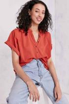 Urban Outfitters Bdg Madison Popover Blouse,red,l