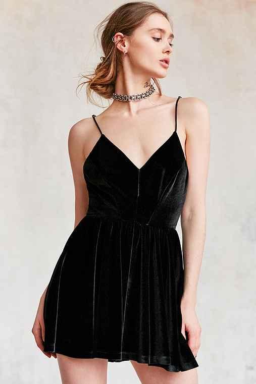 Urban Outfitters Kimchi Blue Vanessa Velvet Fit + Flare Romper,black,s