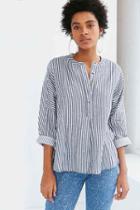 Urban Outfitters Bdg Taylor Striped Button-front Shirt,navy,xs