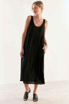 Urban Outfitters Ecote Gauze Babydoll Midi Dress,black,xs