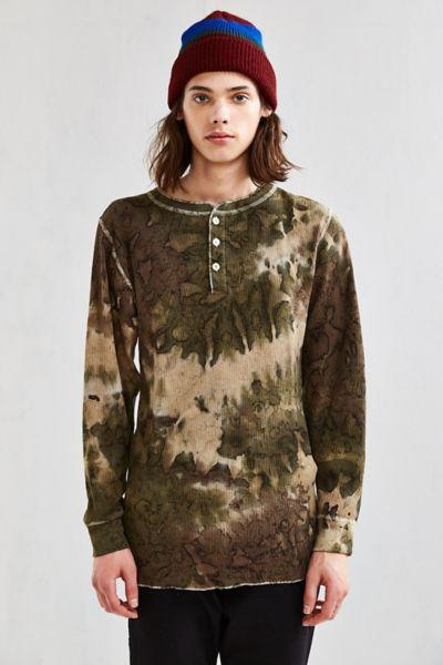 Urban Outfitters Hanes X Us Rags Camo Dye Thermal Henley Long Sleeve Tee