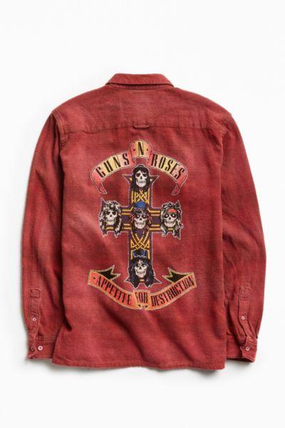 Urban Outfitters Uo Overdyed Guns N' Roses Flannel Button-down Shirt