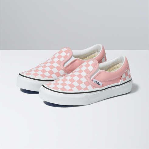 Vans Kids Checkerboard Classic Slip-on (powder Pink/true White)