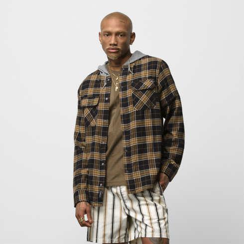 Vans Parkway Hooded Flannel Buttondown Shirt (black/dirt)