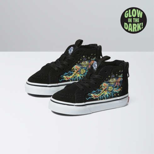 Vans Toddler Glow Wizard Sk8-hi Zip Shoe (black/white)