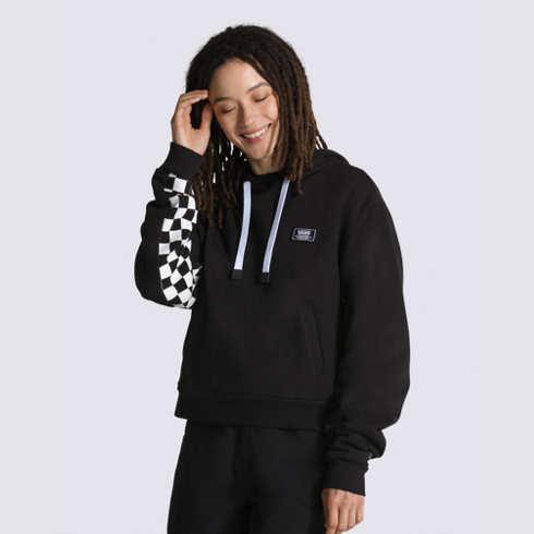 Vans Checkerboard Boom Boom Check It Crop Hoodie (black)