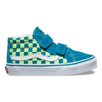 Vans Kids Checkerboard Sk8-mid Reissue V (enamel Blue Sharp Green)