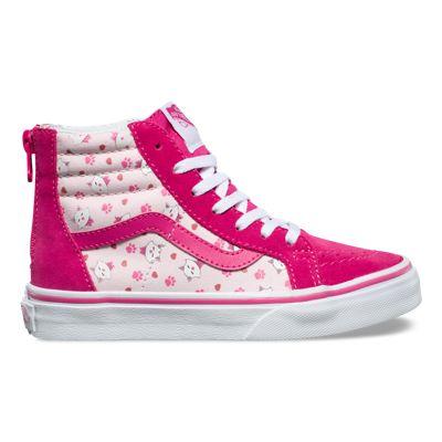 Vans Kids Ditsy Kitty Sk8-hi Zip (true White Heavenly Pink Magenta)