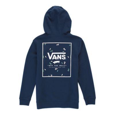 Vans Boys Print Box Back Pullover Hoodie (dress Blues Dual Palm Ditsy)