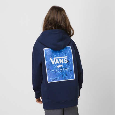 Vans Kids Print Box Back Pullover Hoodie (dress Blues/true Blue)