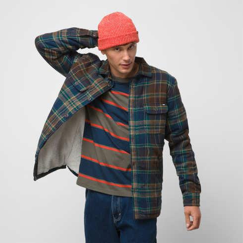 Vans Howard Sherpa Lined Flannel Buttondown Shirt (dress Blues/demitasse)