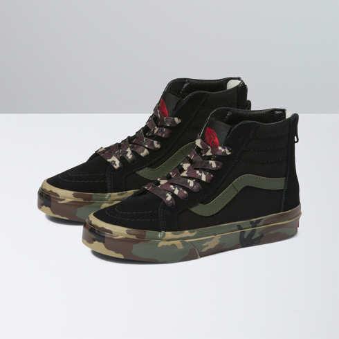 Vans Kids Camo Sidewall Sk8-hi Zip Shoe (black)