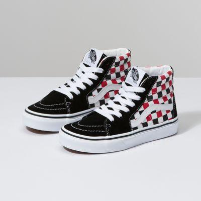 Vans Kids Checkerboard Sk8-hi (black/racing Red)