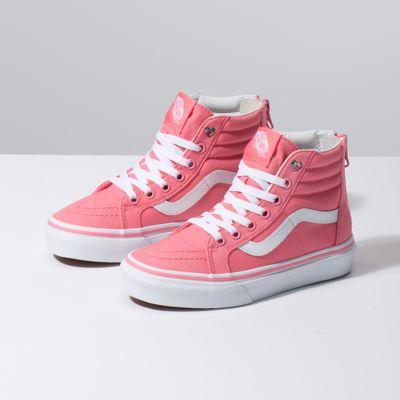 Vans Kids Heart Eyelet Sk8-hi Zip (strawberry Pink/true White)