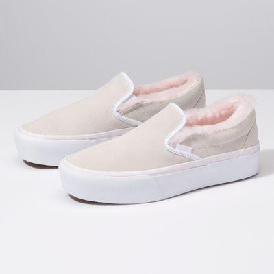 Vans Suede Slip On Platform (fur True White/pink)
