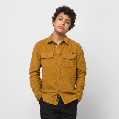 Vans Kids Waffle Corduroy Long Sleeve Buttondown Shirt (bone Brown)