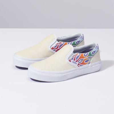 Vans Kids Sparkle Flame Classic Slip-on (rainbow/true White)
