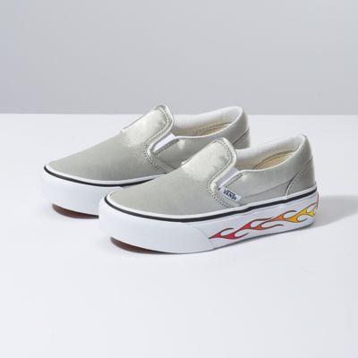 Vans Kids Sidewall Flame Slip-on Platform (metallic Silver)