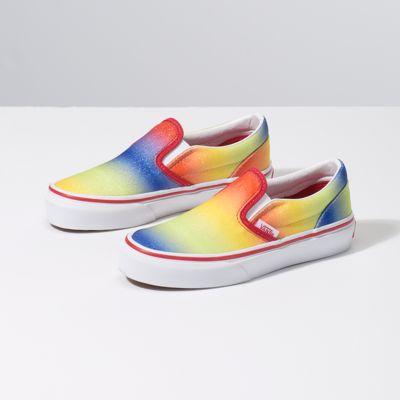 Vans Kids Rainbow Glitter Slip-on (racing Red/true White)