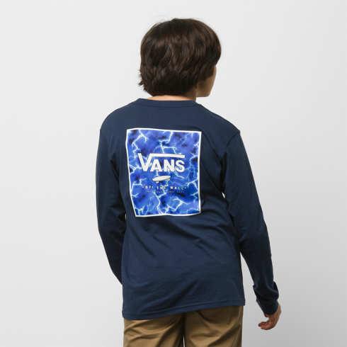 Vans Kids Print Box Back Long Sleeve T-shirt (dress Blues/true Blue)