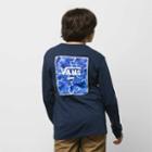 Vans Kids Print Box Back Long Sleeve T-shirt (dress Blues/true Blue)