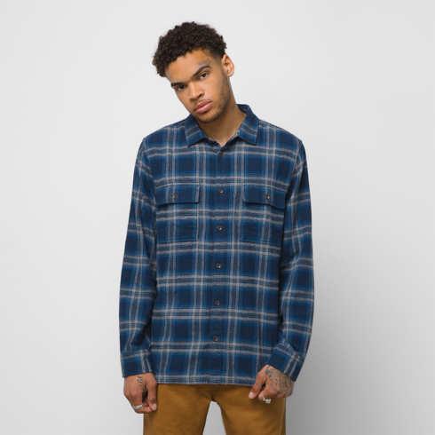Vans Straight Hem Melange Flannel Buttondown Shirt (dress Blues/stormy Weather)