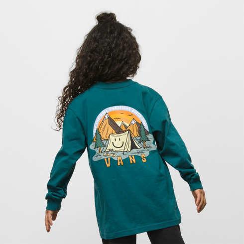 Vans Little Kids Off The Wall Vibes Long Sleeve T-shirt (deep Teal)