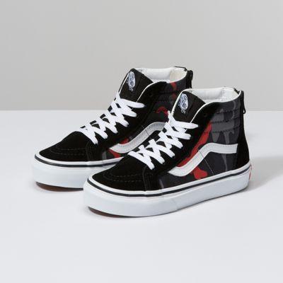 Vans Kids Camo Sk8-hi Zip (black/racing Red)