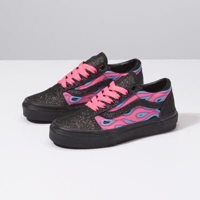 Vans Kids Sparkle Flame Old Skool (pink Lemonade/black)