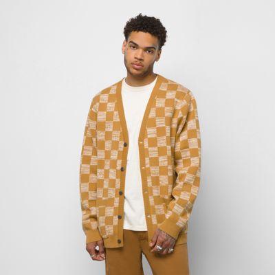 Vans Checkerboard Jacquard Cardigan Sweater (bone Brown)