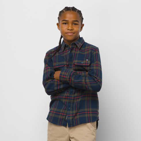 Vans Kids Westminster Flannel Buttondown Shirt (dress Blues/grape Leaf)