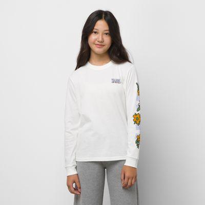 Vans Kids Left Chest Floral Check Long Sleeve Bff Tee (marshmallow)