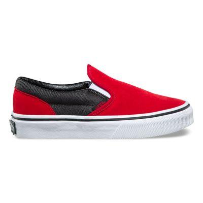 Vans Kids Suede Suiting Slip-on (racing Red/black Denim)
