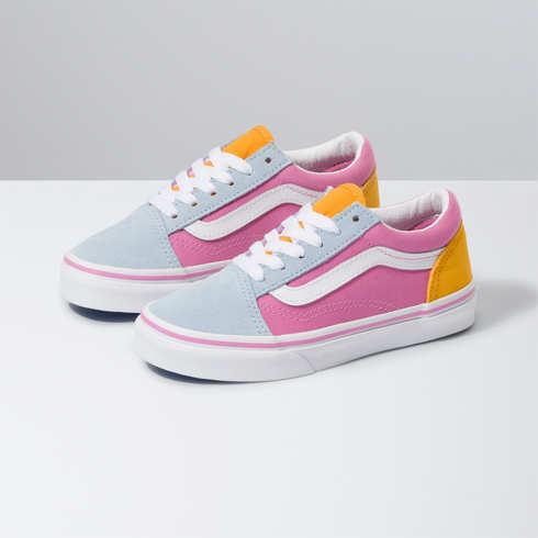 Vans Kids Color Block Old Skool (fuchsia Pink/true White)