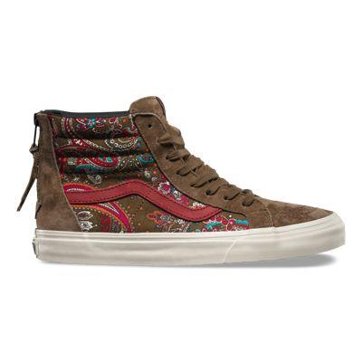 Vans Mens Shoes Skate Shoes Mens Shoes Mens Sandals Paisley Sk8-hi Zip Ca (olive)