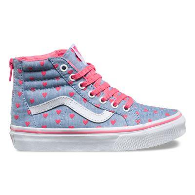 Vans Kids Chambray Hearts Sk8-hi Zip (blue/true White)
