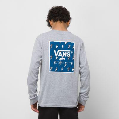 Vans Kids Print Box Back Long Sleeve T-shirt (athletic Heather/true Blue)