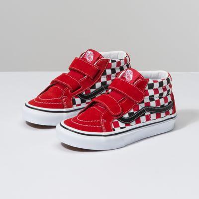 Vans Kids Checkerboard Sk8-mid Reissue V (black/racing Red)