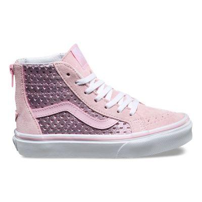 Vans Kids Metallic Heart Perf Sk8-hi Zip (pink Mist)