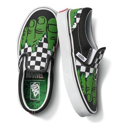 Vans X Marvel Kids Slip-on (hulk Checkerboard)