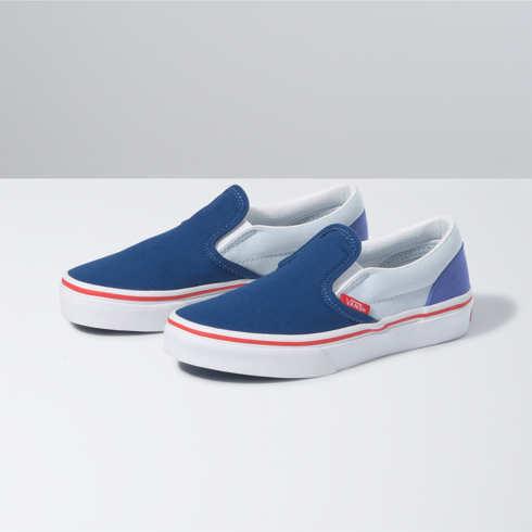 Vans Kids Color Block Classic Slip-on (baja Blue/high Risk Red)
