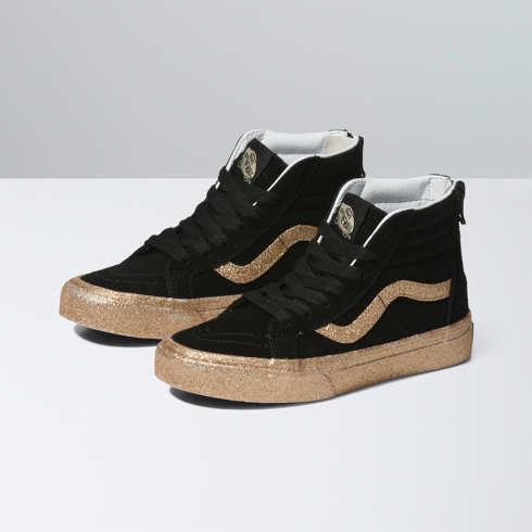 Vans Kids Party Glitter Sk8-hi Zip Shoe (black/gold)