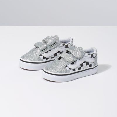 Vans Toddler Glitter Checkerboard Old Skool V (silver/true White)