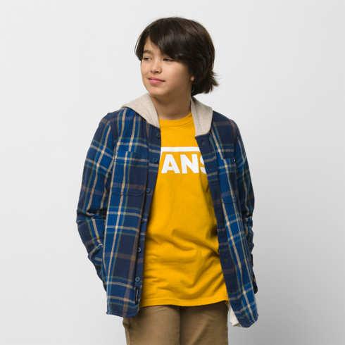 Vans Kids Lopes Hooded Flannel Buttondown Shirt (dress Blues-true Blue)