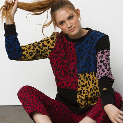 Vans Wyld Tangle Crew Pullover (leopard Patchwork)