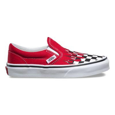 Vans Kids Checker Flame Slip-on (racing Red True White)