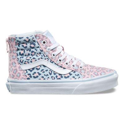 Vans Kids 2-tone Leopard Sk8-hi Zip (chalk Pink/baby Blue)