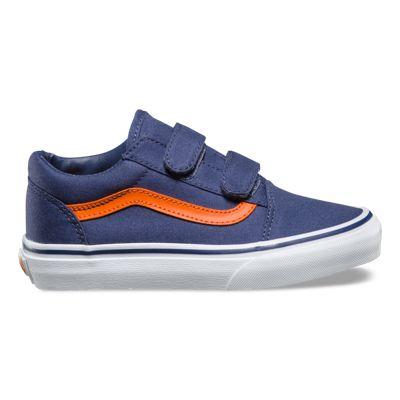 Vans Kids Canvas Old Skool V (crown Blue/mandarin Orange)