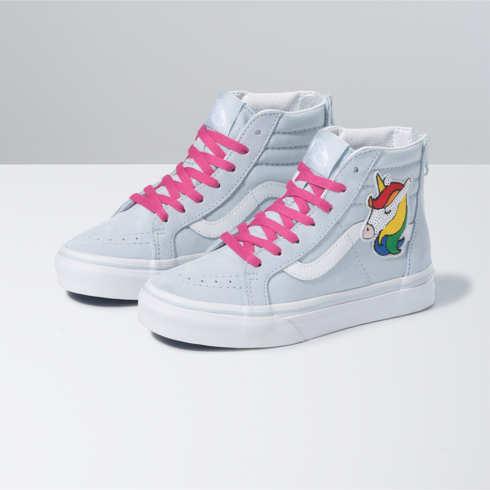 Vans Kids Sequin Patch Sk8-hi Zip (ballad Blue/true White)