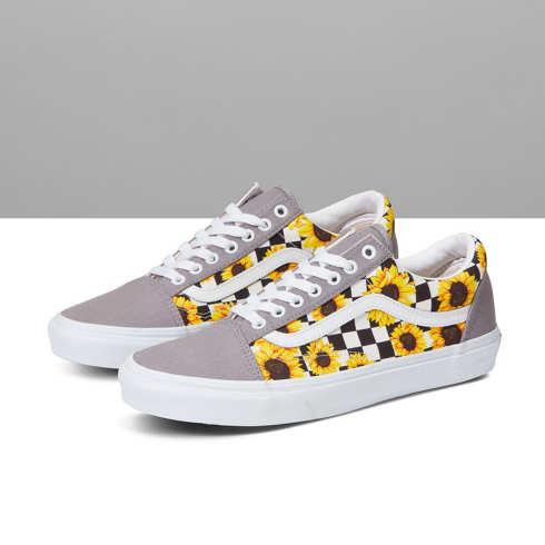 Vans Customs Frost Gray Sunflowers Old Skool Wide (customs)